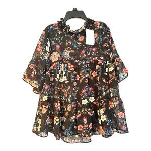 Everleigh New w Tags Nordstrom Black Floral Blouse Top Womens Small